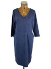 LAUREN ASHELY DRESS 12 BLUE WHITE Polka Dot Knitted Terry Stretchy Midi Fitted