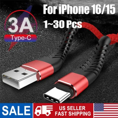 Braided USB C Type C Fast Charging Data Cable Cord for iPhone 17 Pro Max 15 lot - Image 1 of 4