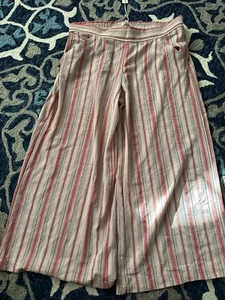 Max Studio Women's Size XL Wide Leg Cropped Elastic Waist Pants Striped Pockets - Picture 1 of 6