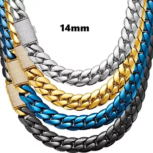 14 mm Edelstahl Miami Hip Hop Kubanische Kette Halskette oder Armband 4 Farben - Bild 1 von 23