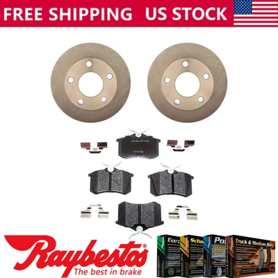 Rotores de freio traseiros + pastilhas de freio metálicas e ferragens para 2000-2001 Audi A6 Quattro - Imagem 1 de 4