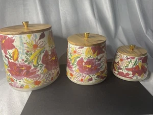 Set/3 Opalhouse Ceramic Storage Canisters w/ Wood Lids - HARD TO FIND! EUC! - Picture 1 of 11