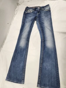 Rock Revival Etty Jeans Womens 25 x 31 Embellished Rhinestone Distressed Boot - Picture 1 of 12