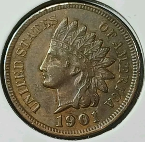 1901 Indian Head Cent VF Detail Old Time Cleaning - Bild 1 von 2
