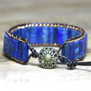 Natural Lapis Lazuli Stone Vintage Healing Bracelet Adjustable Braided Bracelet - Picture 1 of 6