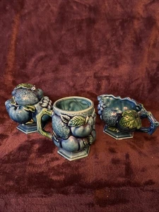 VTG 70'S CREAMER, SUGAR and Cup JAPAN MOOD BLUE INDIGO HEAVY EMBOSSED FRUIT - Picture 1 of 10