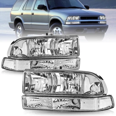 Пара хромированных/прозрачных фар для бампера пикапа Chevy S10 1998-2004 годов выпуска  - Изображение 1 из 4
