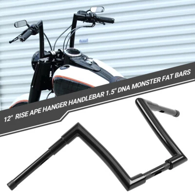 12" Rise Fat Bar APE Hanger Handlebar Glossy Black For Harley Road Glide Dyna Foto 1 de 4