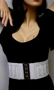 Women Waist Hip Wide Silver Rhinestones Fashion Belt White Elastic Size M L XL - Picture 1 of 1