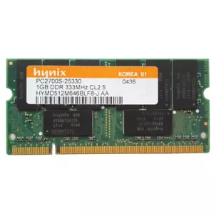 Hynix 1GB DDR PC2700S-25330 333MHz CL2.5 HYMD512M646BF8-J Sodimm Memory RAM - Picture 1 of 3