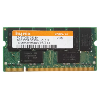 Hynix 1GB DDR PC2700S-25330 333MHz CL2.5 HYMD512M646BF8-J Sodimm Memory RAM - Image 1 of 3