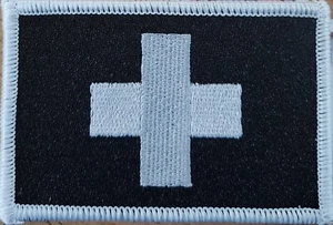 Switzerland Flag Patch Hook & Loop Fastener Black & White Tactical White Border - Picture 1 of 1