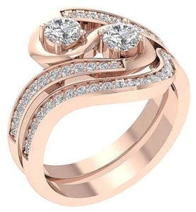 Forever Us Two Stone Bridal Ring Set VS F 1.30Ct Lab Grown Diamond 10K Rose Gold - Picture 1 of 10