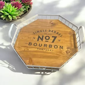 Octagon Wood and Metal Wine Beer Liquor Serving Tray Sign Bar - Picture 1 of 7