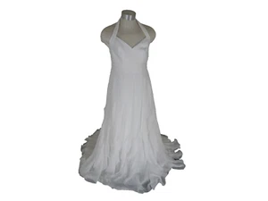 A Lina Halter Wedding Dress David’s Bridal Ivory Satin Wedding Dress Size 14 - Picture 1 of 12