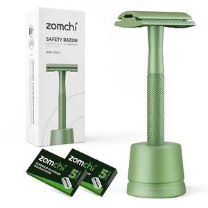 Double Edge Close Comb Safety Razor with Stand, 10 Blades – Fern Green - Picture 1 of 5
