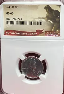 1943 D 75th Anniversary Steel Cent NGC MS65 - Picture 1 of 4