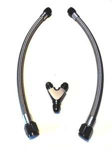 4AN 18" STAINLESS NITROUS Or FUEL HOSE BLACK ENDS 2pc And a 4AN Y FITTING  - Picture 1 of 1