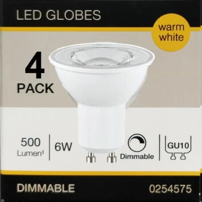 4 x 6W Dimmable LED GU10 Downlight Globes Lamps Bulb Warm White 3000K 500Lm 240V - Image 1 of 2