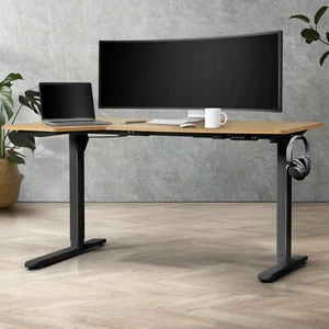 Oikiture L-shape Electric Standing Desk Single Motor Black Frame 145CM Desktop - Picture 1 of 40