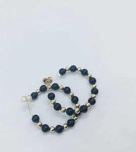 Stunning 4mm Black Onyx & 14K Yellow Gold Beads, 1" Hoop Earrings - 2.6g - Picture 1 of 3