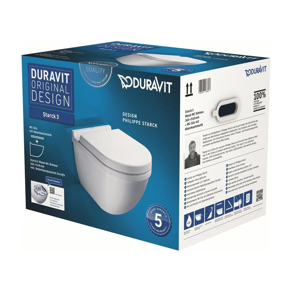 Duravit Starck 3 Rimless DuraWash Taharet Shower Toilet Combi Pack Lid - Image 1 of 4
