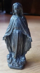 Antique Die Iron Cast Virgin Mary Madonna Angel Cherub Statue Figurine - Picture 1 of 11