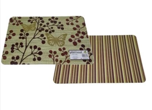 4 Reversible Plastic Placemats. Butterfly & Berries/stripes - Picture 1 of 5