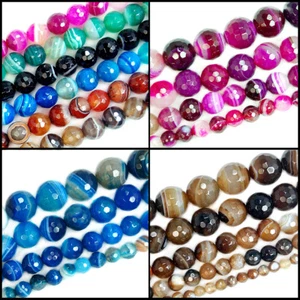 4mm 6mm 8mm 10mm 12mm Faceted Striated Agate Round Beads 15" Pick Color - Picture 1 of 21