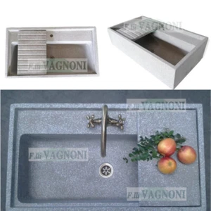 Lavandino acquaio lavello in cemento e graniglia di marmo foro rubinetto piano - Foto 1 di 5