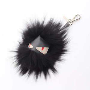 FENDI BUGS Monster Bag Charm Key Chain Fox Fur Leather With Box Authentic