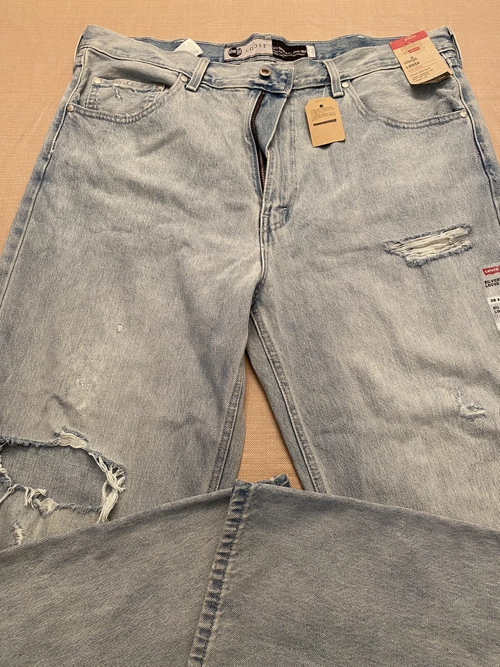 Levi's Silvertab Loose Fit Distressed Blue Jeans Mens Size 34x32
