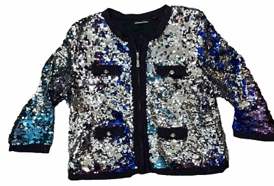 MICHAEL SIMON Women's Sequins Zip Up Jacket Purple Multi Sz PL Jewels Glam - Image 1 of 4