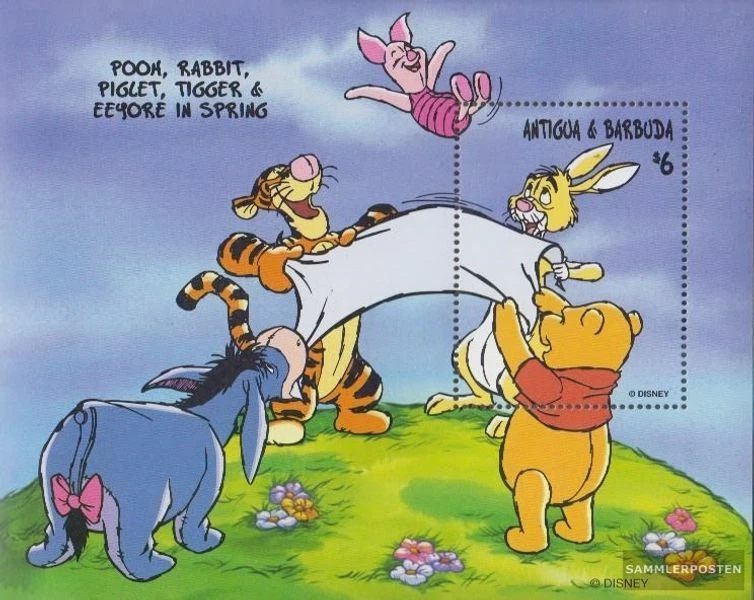 Антигуа и Барбуда Block390 как новая без наклеек и следов 1998 Walt-Disney: Winnie-The-Pooh - Изображение 1 из 1