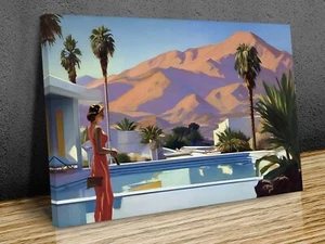 Lady by the pool, Arizona, tela montata ispirata a Edward Hopper - Foto 1 di 10