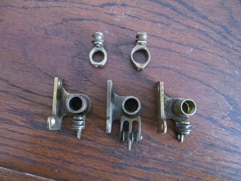 Mixed Lot Vtg Antique Solid Brass Curtain Rope Pulleys (5) Rod Brackets Drapery Cover
