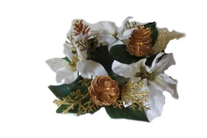 SET OF 2 Love Candle Rings for 3" Pillar Candles Poinsettia with Pine Cones - Picture 1 of 11
