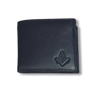 Portafoglio Massonico Quadrato e Bussola in Pelle Bi-Fold - [Nero] - Foto 1 di 2