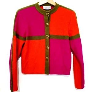Vintage St. John by Marie Gray Knit Cardigan Sweater Colorblock Retro Size 4 VTG - Picture 1 of 9