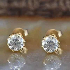 2.0 CT ROUND CUT White MOISSANITE STUD EARRING IN SOLID 10k YELLOW GOLD - Picture 1 of 3