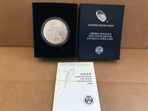 2020 W American Eagle One Ounce Silver Uncirculated Burnished Coin BOX COA 20EG - Picture 1 of 9