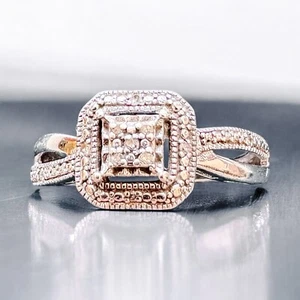 Sterling Silver Square Halo Cluster Diamond Chip Ring Size 7 - Picture 1 of 5