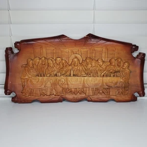 Hand Carved Wooden Last Supper 3D Sculpture Wall Plaque Art Work Religious Wood - Picture 1 of 21