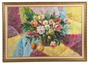 Opera d'arte firmata con cornice L. Freeman petali e motivi - Foto 1 di 4