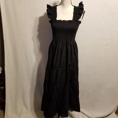 Quince L Dress Midi Organic Cotton Poplin Smocked Tiered Gothic Milkmaid Boho - Image 1 of 4