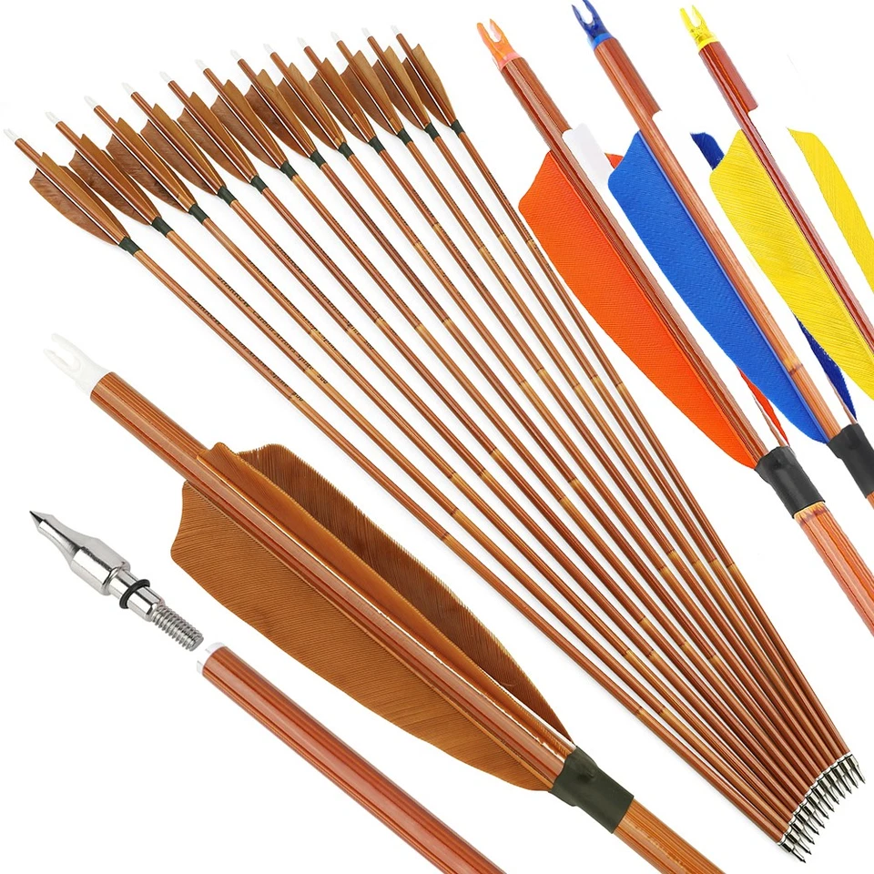 30" Archery Carbon Arrows SP500 4" Feather Traditional Recurve Bow Hunting Shoot - Image 1 of 4