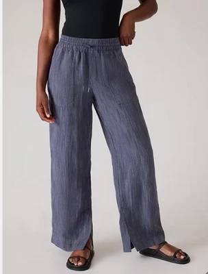 Pantalón Athleta Retreat de lino tiro alto pierna ancha talla XS azul lluvia violeta Foto 1 de 4