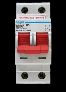 HAGER 100 AMP ZWEIPOLIGER HAUPTLASTTRENNSCHALTER SB299U 552957 - Bild 1 von 6