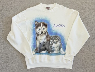 Sudadera De Colección Alaska Para Hombres Pullover Grande Husky Perro Arte Oneita Años 90 Cuello Redondo Foto 1 de 4