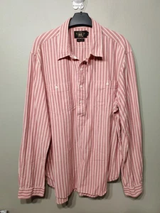 RRL Ralph Lauren Popover Workshirt XL Red Cream Stripe 100% Cotton Double RL  - Picture 1 of 17